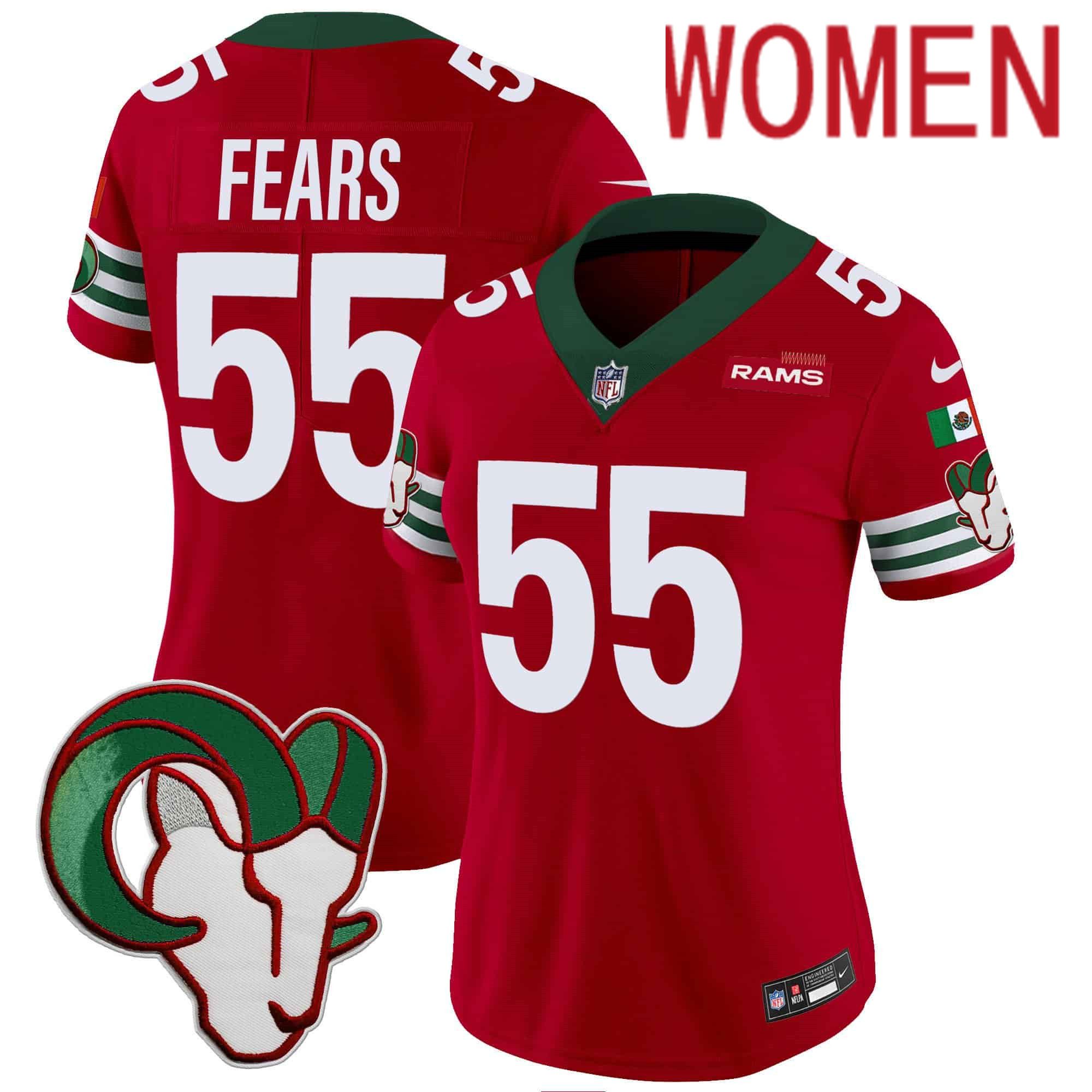 Women Los Angeles Rams #55 Fears Red 2024 Nike Mexico Vapor Limited NFL Jersey style 1->women nfl jersey->Women Jersey